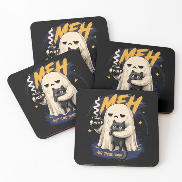 Item preview, Funny Meh Ghost Holding Black Cat Coffee designed and sold by Vermanartist.