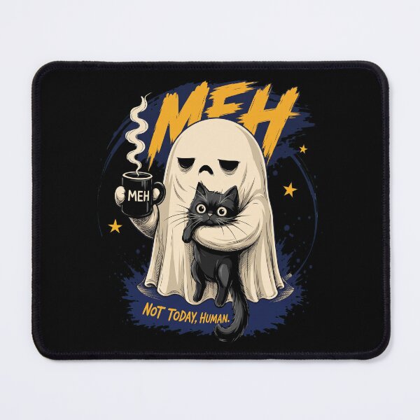 Item preview, Funny Meh Ghost Holding Black Cat Coffee designed and sold by Vermanartist.