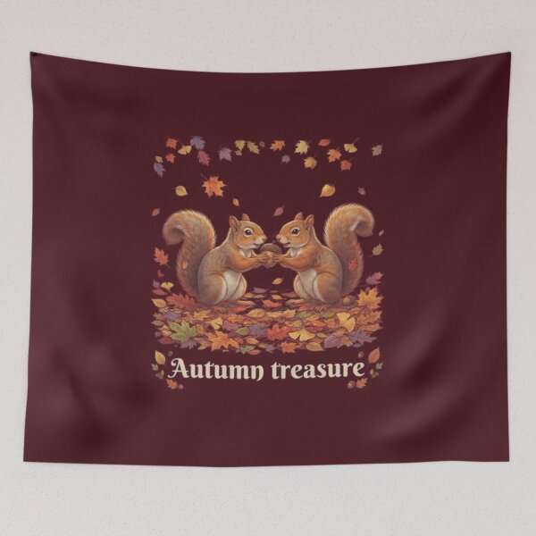 Item preview, Autumn Treasure - Cute Red Squirrels Sharing an Acorn designed and sold by Evelashop.