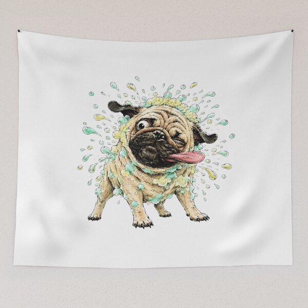 Item preview, Bath Time Pug Soap Bubbles Watercolor Dog Lover designed and sold by chattsuede.