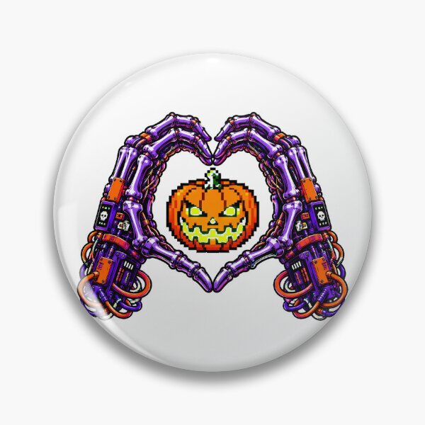 Item preview, Robot Skeleton Halloween Pixel Pumpkin Gamer Heart designed and sold by chattsuede.