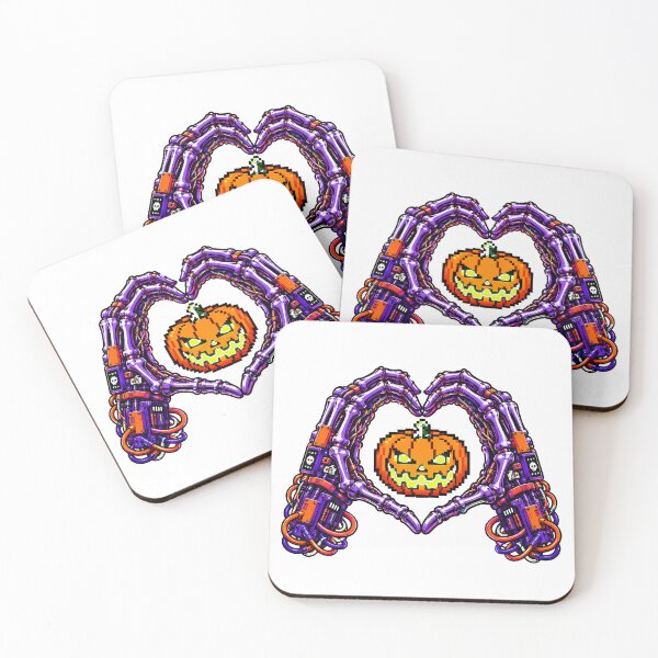 Item preview, Robot Skeleton Halloween Pixel Pumpkin Gamer Heart designed and sold by chattsuede.