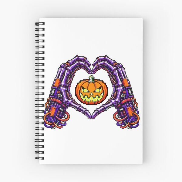 Item preview, Robot Skeleton Halloween Pixel Pumpkin Gamer Heart designed and sold by chattsuede.