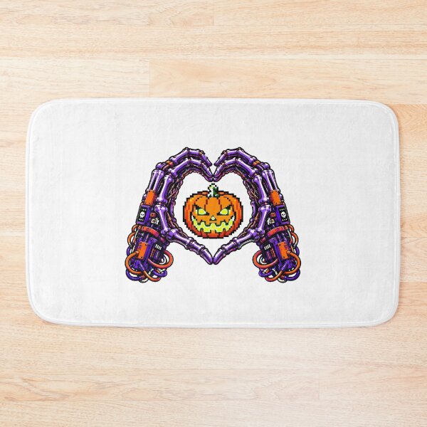 Item preview, Robot Skeleton Halloween Pixel Pumpkin Gamer Heart designed and sold by chattsuede.