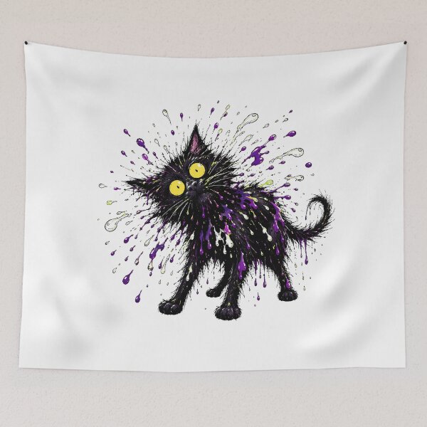 Item preview, Black Cat Paint Splatter Startled Yellow Eyes designed and sold by chattsuede.