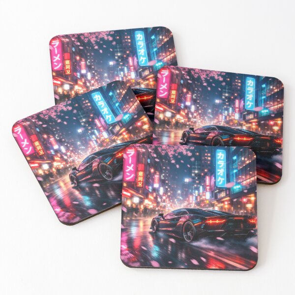 Item preview, Neon Speed Under Blossoms | Retro Futuristic Racing Car Illustration | Vibrant Japanese Floral Night Aesthetic designed and sold by PaintedPixels01.