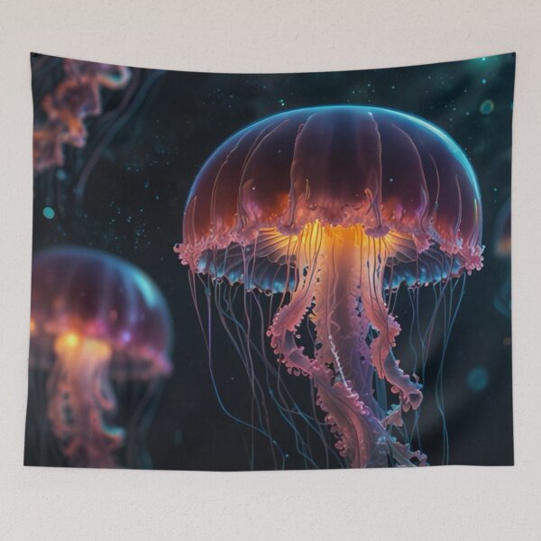Item preview, Close-up of glowing jellyfish in the deep sea designed and sold by Kochainn.