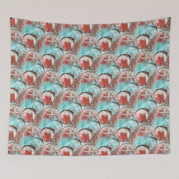 Item preview, Painterly Circle Pattern in Red and Aquamarine designed and sold by Artistestella.