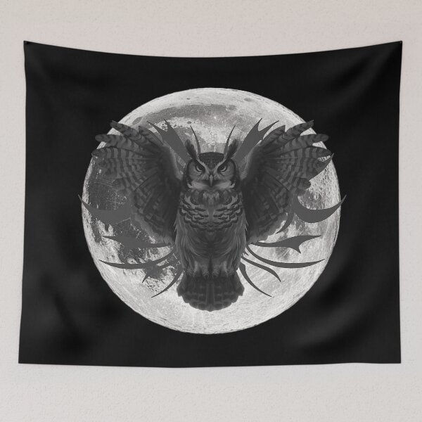 Item preview, Owl design, moons, shades of gray designed and sold by Kirei-Lily.