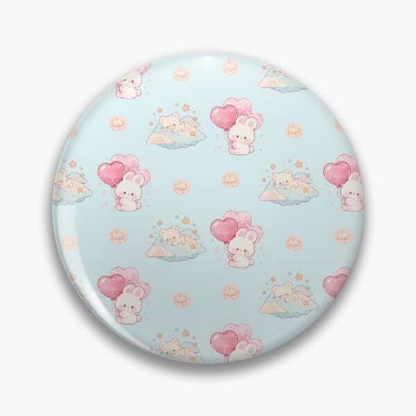 Item preview, Kawaii Dreamy Bunny & Teddy Bear Cute Pastel Blue Pattern designed and sold by SeJaa.