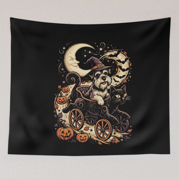 Item preview, Vintage Halloween Schnauzer Witch and Black Cat designed and sold by VioletNance.