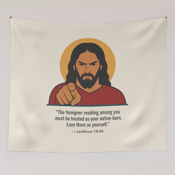 Item preview, Stern Jesus Pointing at You – Leviticus 19:34 Love the Foreigner designed and sold by KungPowUnicorn.