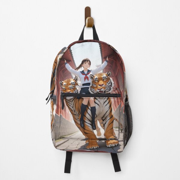 Item preview, Anime Schoolgirl Riding Two-Headed Bengal Tiger - Fantasy Asian Architecture Art designed and sold by BLUESKY11a.