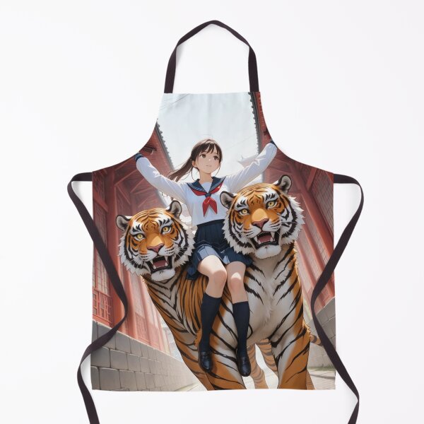 Item preview, Anime Schoolgirl Riding Two-Headed Bengal Tiger - Fantasy Asian Architecture Art designed and sold by BLUESKY11a.