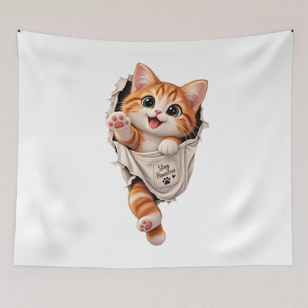 Item preview, Stay Pawsitive | Cute Cat Pocket T-Shirt designed and sold by ✨ Daily Vibe Studio ✨.