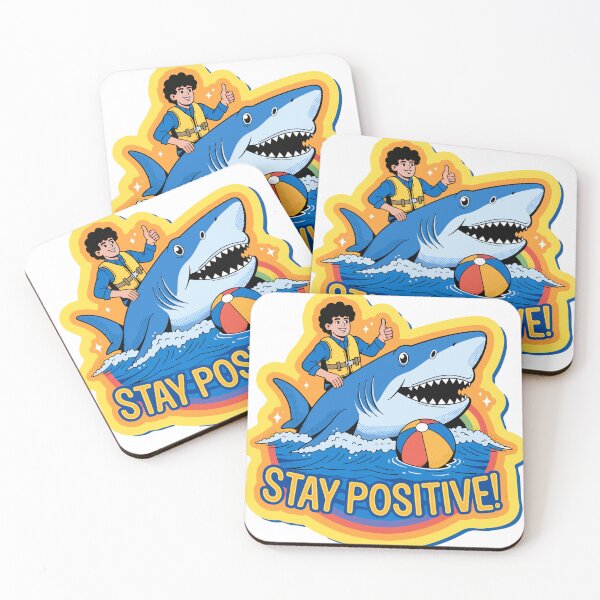 Item preview, Stay Positive! Retro Shark Adventure with Rainbow & Beach Ball Art | Uplifting Motivational Poster for Home & Fashion designed and sold by CHRONIN.