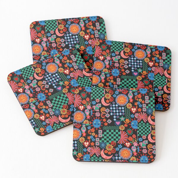 Item preview, Colorful Celestial Folk Art Sun Moon Floral Geometric Pattern designed and sold by flowerpower999.