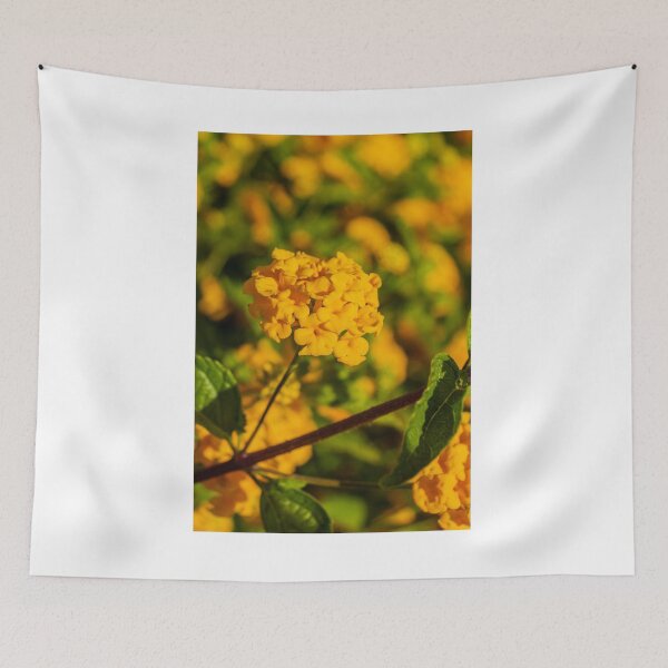 Item preview, Yellow Lantana Flower Cluster Close-Up With Green Leaves And Soft Bokeh Background designed and sold by Nmallia.