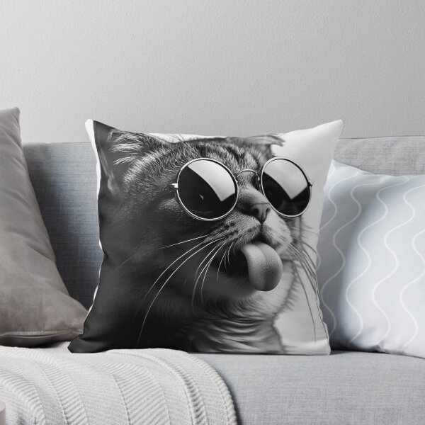Item preview, Funny Cat With Sunglasses Tongue Out Black and White Cool Cat designed and sold by DrimitStore.