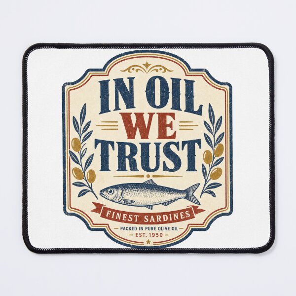 Item preview, In Oil We Trust Vintage Sardines Label designed and sold by BoosterShop.