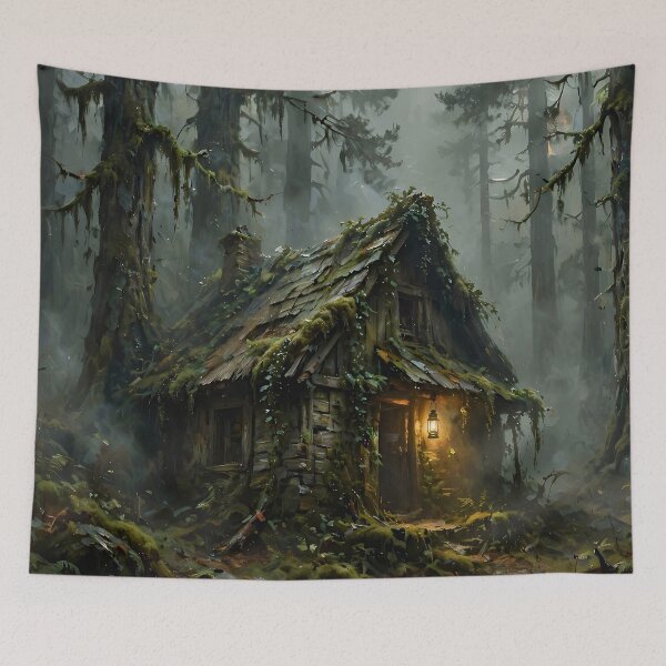 Item preview, Enchanted Forest Cabin at Twilight | Mystical Woodland Cottage Fantasy designed and sold by cr6zym1nd.