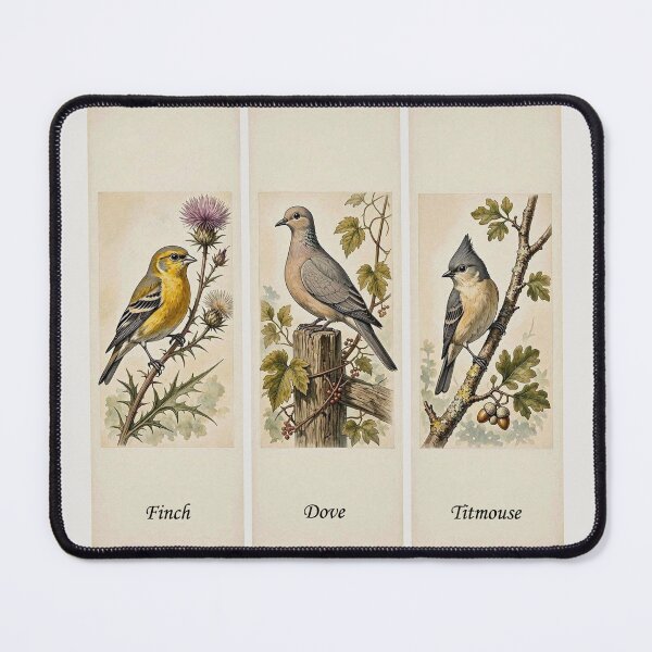 Item preview, Vintage Bird Triptych FDT— Finch, Dove & Titmouse designed and sold by 3rdBirdInk.
