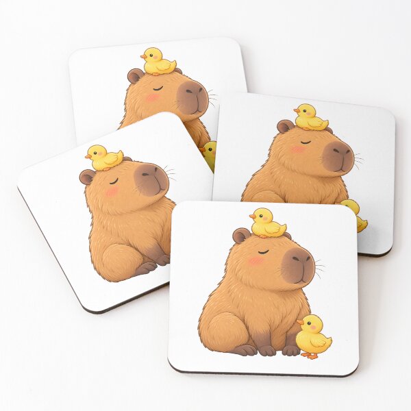 Item preview, Cute Capybara with Yellow Ducklings in a Flower Meadow designed and sold by TinyWeird.