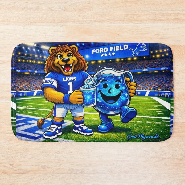 Item preview, Roary & Kool‑Aid Man at Ford Field – Detroit Lions Hyper‑Digital Cartoon Art designed and sold by The Art Queen Of Michigan .