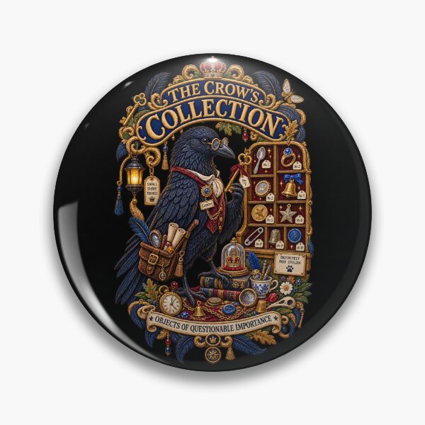 Item preview, The Crow’s Collection – Funny Embroidered Crow Curator Oddities Art designed and sold by Emoji Emblems.
