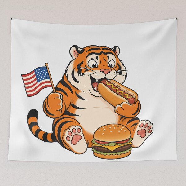 Item preview, Chubby Tiger 4th of July Hot Dog Burger designed and sold by aigcx.
