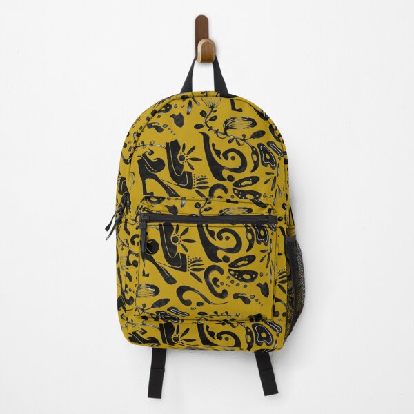 Item preview, Mustard Gold Whimsical Black Ink Folk Floral Pattern designed and sold by wissal.studio.