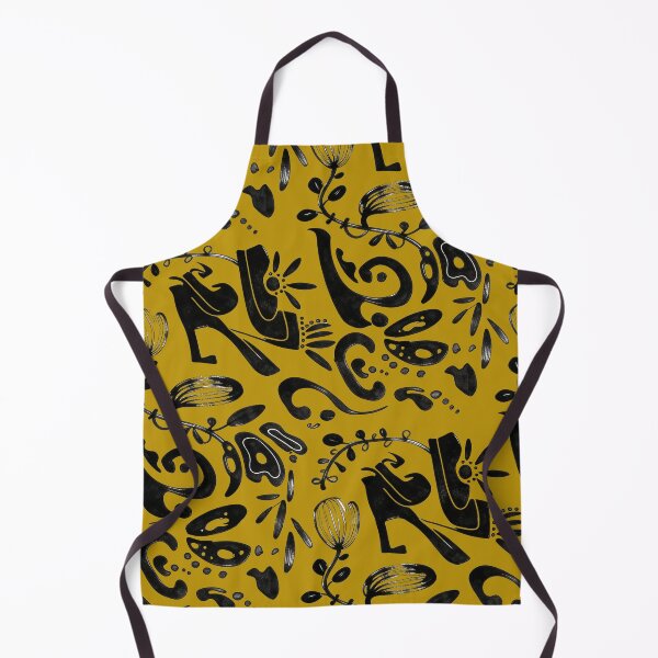 Item preview, Mustard Gold Whimsical Black Ink Folk Floral Pattern designed and sold by wissal.studio.