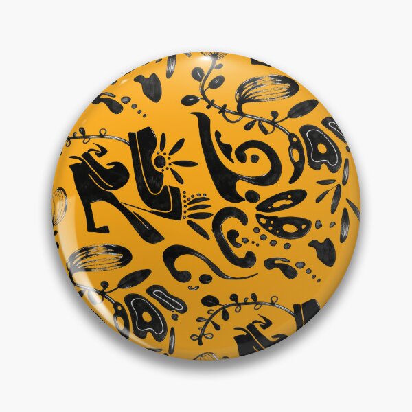 Item preview, Marigold Orange Whimsical Black Ink Folk Floral Pattern designed and sold by wissal.studio.