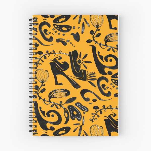 Item preview, Marigold Orange Whimsical Black Ink Folk Floral Pattern designed and sold by wissal.studio.