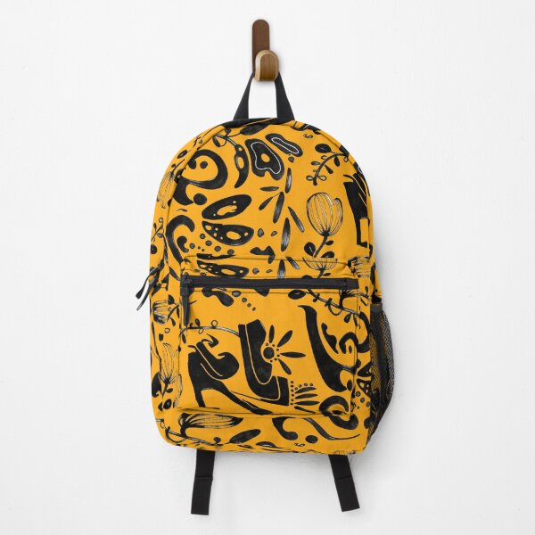 Item preview, Marigold Orange Whimsical Black Ink Folk Floral Pattern designed and sold by wissal.studio.