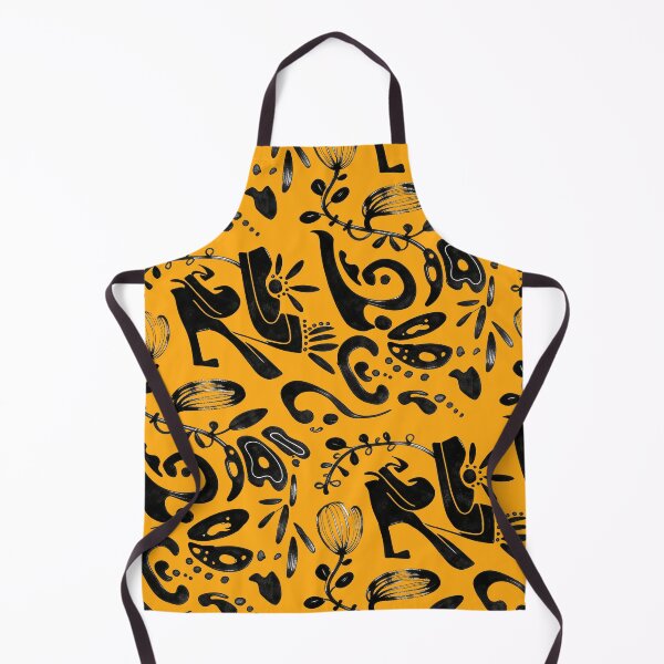 Item preview, Marigold Orange Whimsical Black Ink Folk Floral Pattern designed and sold by wissal.studio.