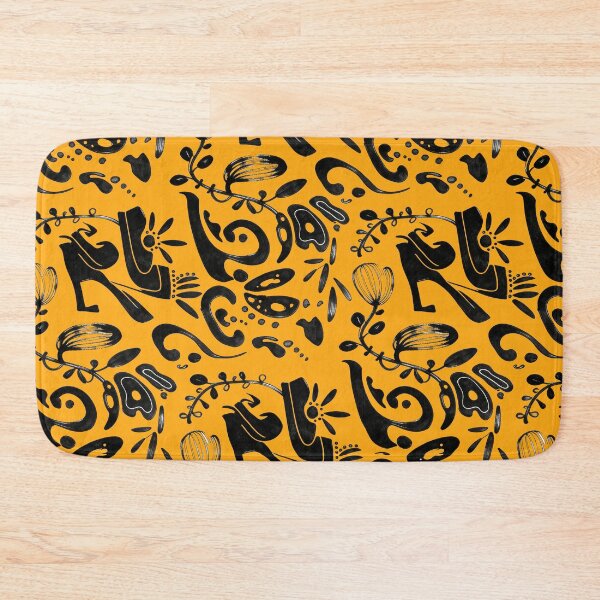 Item preview, Marigold Orange Whimsical Black Ink Folk Floral Pattern designed and sold by wissal.studio.