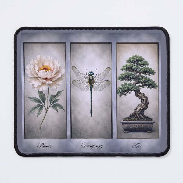 Item preview, Vintage Nature Triptych FDT — Flower, Dragonfly & Tree designed and sold by 3rdBirdInk.