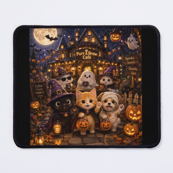 Artikelvorschau, Spooky Pets Halloween Cafe Purr And Brew entworfen und verkauft von Soluna Studio.
