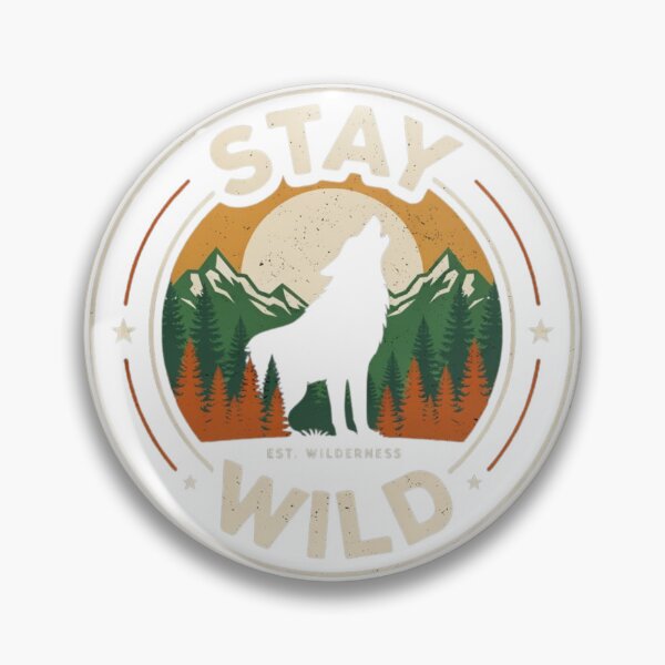 Item preview, Vintage Howling Wolf Stay Wild Mountain Badge designed and sold by nova-bloom.