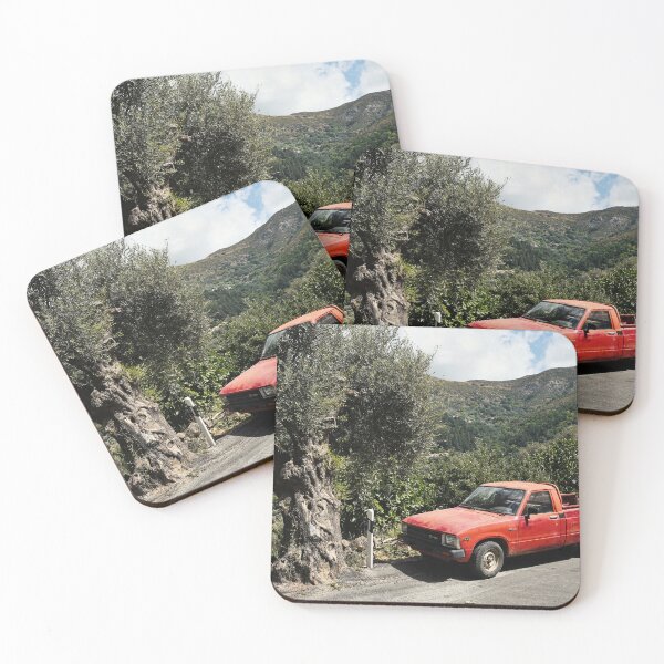 Item preview, Old red Toyota pickup truck in the mountains of Crete, Original photography designed and sold by studio838.