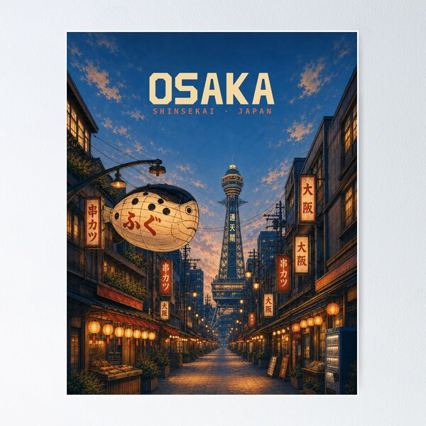Item preview, Cartel de viaje retro de Osaka Shinsekai Japón designed and sold by PopChaosStudio.