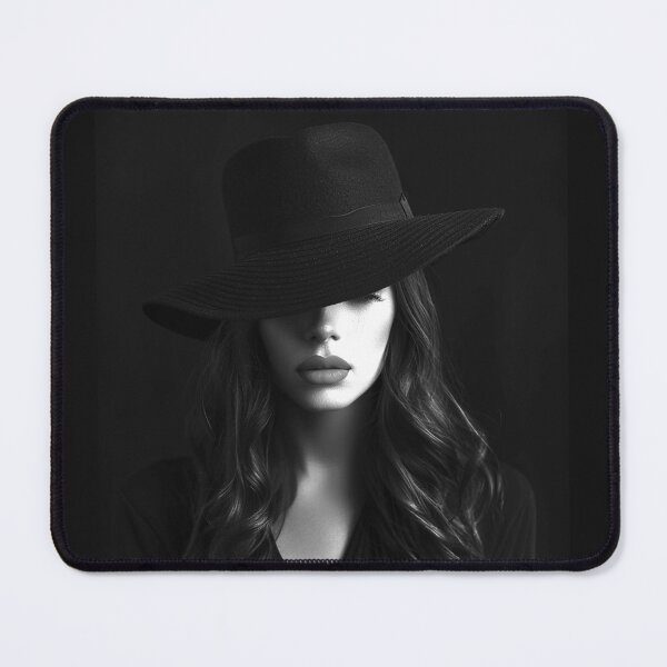 Item preview, Mysterious Woman in Wide Brim Hat Black and White Noir Portrait designed and sold by inkoutninja.