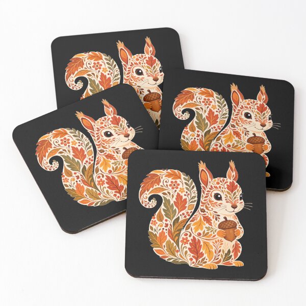 Item preview, Autumn Squirrel – Fall Foliage & Acorn Folk Art designed and sold by CosmicFlora Studio.