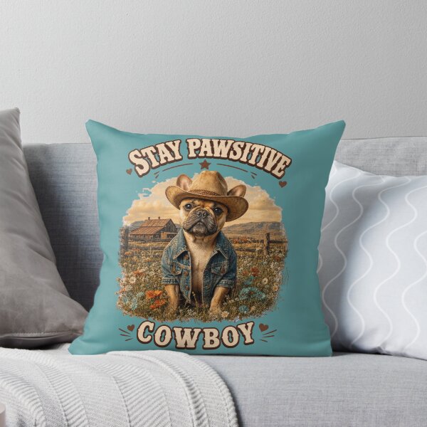 Item preview, Vintage Cowboy Frenchie Stay Pawsitive Wildflower Western Dog designed and sold by Rosie's Wildflower Boutique.