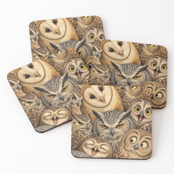 Item preview, Funny Owl Faces Collage - Whimsical Bird Portrait Illustration designed and sold by merchxwear.