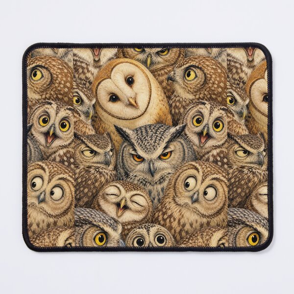 Item preview, Funny Owl Faces Collage - Whimsical Bird Portrait Illustration designed and sold by merchxwear.
