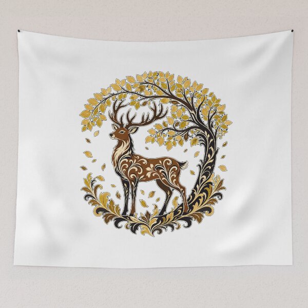 Item preview, Golden Stag – Deer Beneath the Autumn Tree designed and sold by CosmicFlora Studio.