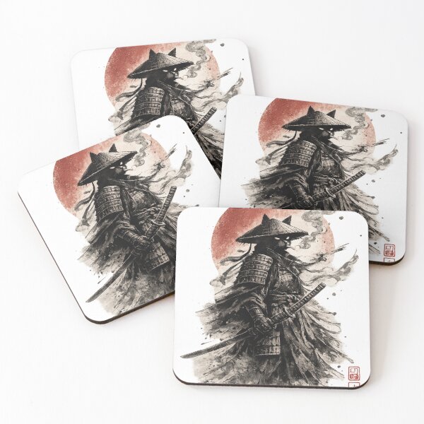 Item preview, Samurai Cat Red Moon Ink Art designed and sold by WearTheVibe Store.