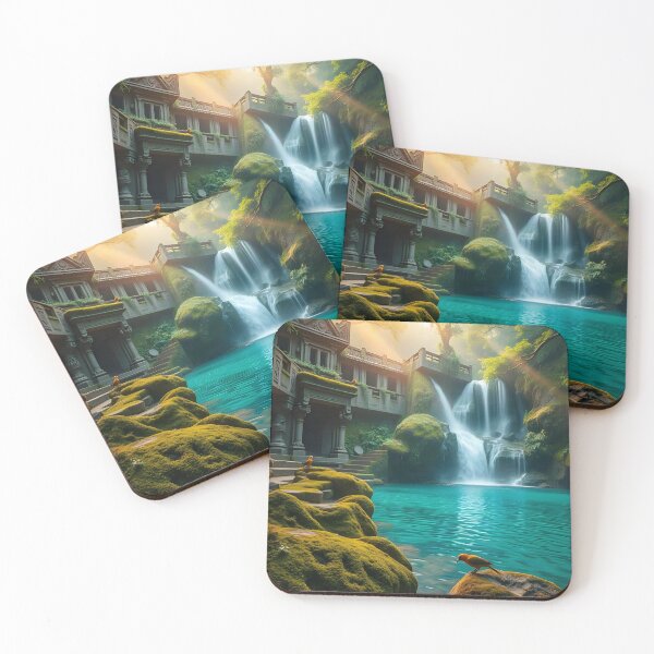 Item preview, Hidden Waterfall Temple – Ancient Forest Ruins & Turquoise Paradise designed and sold by DreamyWallVibes.